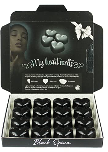 Black Opium Wax Melts: 16 x 5 g Heart Shaped Wax Melts Scented and Inspired by Black Opium Perfume in a Presentation Gift Box, Vegan & Pet Friendly, Cruelty Free, Candle Alternative