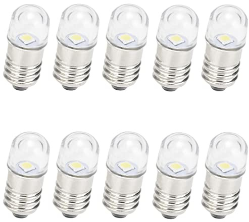 GutReise AC/DC E10 Birnen, 10 Stück 3V Warmweiß E10 Ersatzbirnen Miniatur Schraub LED Lampen 0,5Watt 65Lm (3V, Warmweiß)