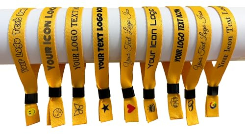 10 Giallo Braccialetti in Tessuto Personalizzati – Fasce di Controllo per Festival, Eventi, Feste e Concerti, Bracciali in Tessuto Regolabili