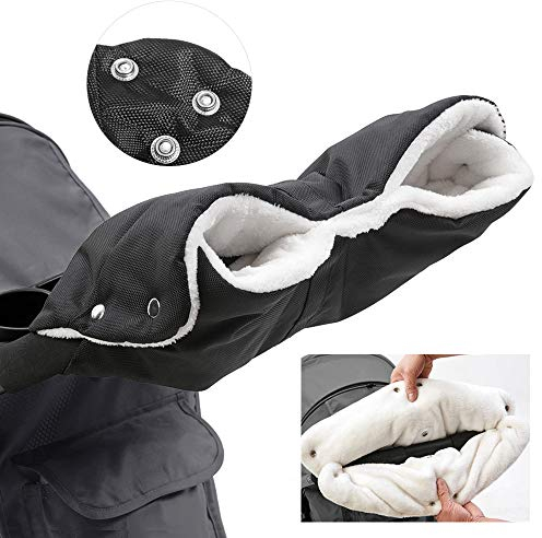 Roysmart Kinderwagen Handschuhe Handmuff mit Fleece Innenseite, Wasserdicht und Winddicht Stroller Handmuff Handwärmer Universalgröße für Kinderwagen, Buggy, Radanhänger (Schwarz)