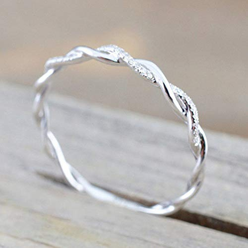 Sdouefos Twisted Rope Wedding Band for Women, Cubic Zirconia 18K Gold Plated Thin Twisted Rope Eternity Bands Twist Ring Stackable Diamond Rings for Women Girls