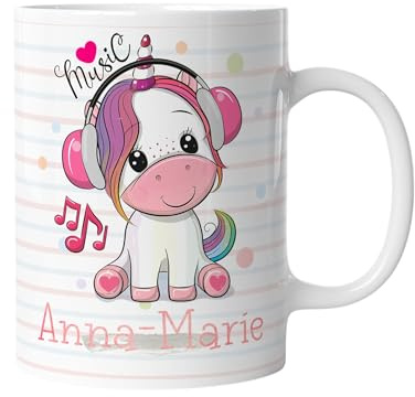 timalo® Einhorn Kindertasse mit Namen bedrucken lassen | Personalisierte Tasse mit Wunschname für Kinder Geschenktasse | Mädchen Geschenk rosa | mug-ki-01