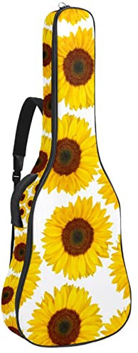Akustikgitarrentasche Wasserdichter Gitarrenrucksack Dicke Weich Gepolstert Gelb Sonnenblume Blumenmuster Weiß Konzertgitarre Tasche, Farbe1, 42.9x16.9x4.7 in, Taschen-Organizer