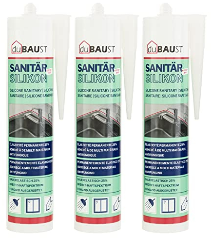 3x dubaust SAS24 Sanitärsilikon elastisch dauernassbeständig schimmelresistent Bad Küche Dusche Feuchträume 310ml Kartusche (dunkelgrau)