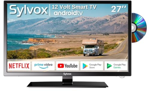 SYLVOX RV TV, 27-Inch 12 Volt Television, Smart Google TV, Full HD 1080P, DVD Built-in, 178° Wide Viewing, HDMI & USB Ports, AC/DC, Wide Voltage Protection, Trailer Seies