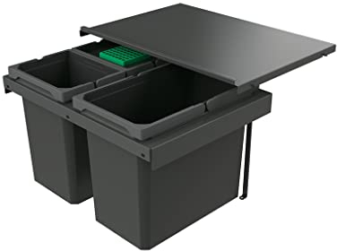 Naber 8013411 Abfallsammler Cox Stand-UP® 350 S/600-3 mit Biodeckel, anthrazit, 42 (2x10/1x22) Liter / 60 cm Schrankbreite