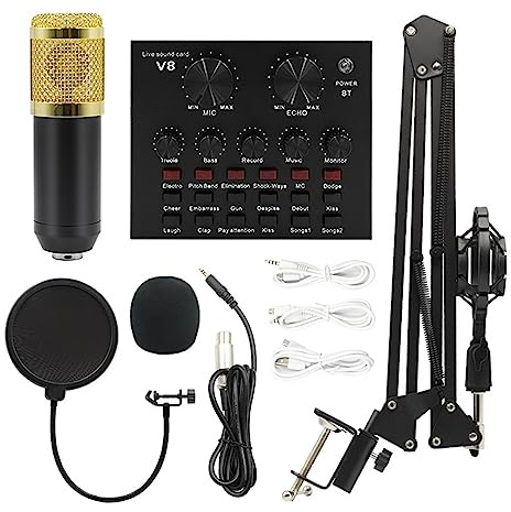 Kit Scheda Audio, BM800 Microfono professionale Microfono a condensatore V8 V9 V10 Scheda audio PC Computer Audio USB Studio di registrazione Gioco Trasmissione in diretta KTV(V8 and BM800 Mic-01)
