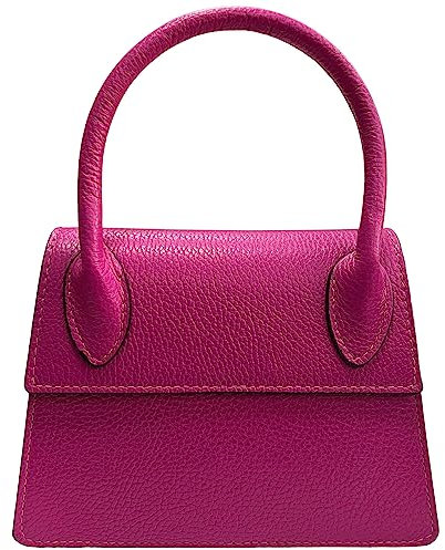 Modarno Sac à main femme trapèze en cuir véritable dollar 21x8x16 cm, fuchsia, S