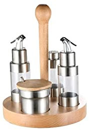 Oil and Vinegar Dispenser 4-Piece Ceramic Cruet Condiment Set,Stainless Steel Oil and Vinegar Bottles,Salt and Pepper Shakers Condiment Cooking