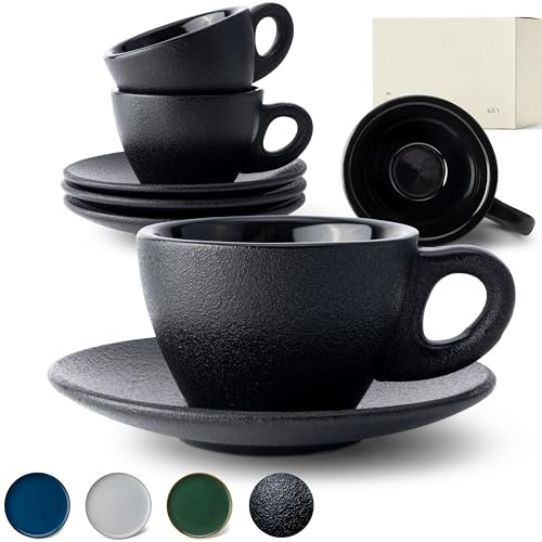 KIVY Juego de 4 Tazas de Capuchino de Cerámica [6 Onzas] - Pared Gruesa para Arte con Leche - Café Negro Arte Latte