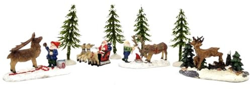 Miniatur-Set - Waldleben -Figuren und Bäume Lichthaus Winterwelt - Miniaturfiguren Miniatur-Modell 6-12 cm - detailreiche Winterwelt Szene für Weihnachtsdorf Miniaturwelt Weihnachtsdekoration