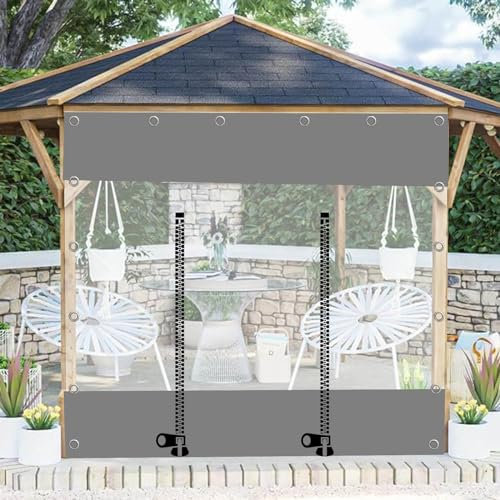 Gazebo Transparent Waterproof Tarpaulin Side Panels,With Zip,Outdoor Clear Tarp Curtains With Grommets,0.3mm Pvc Tarpaulin,Weatherproof Partition Curtains,Customizable,W×H-1.2×3.3m(3.9 * 10.8ft)