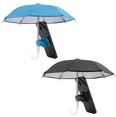 2pcs Cell Umbrella, Multifunctional Mobile Phone Umbrella Holder for Sun Cute (Blue & Black)