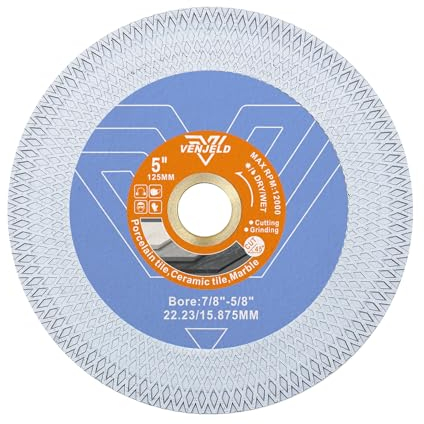 VENJELD Disque Diamant Carrelage 125mm - Coupe et Meulage pour Céramique Porcelaine Carreaux Marbre Pierre Artificielle, Revêtement des Deux Côtés 10/20mm Diamant