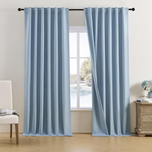 DUALIFE 2 Panels Extra Long Curtains for Home D閏or-108 Inches 9FT Hall Patio Door Curtains for Track System,Thermal Insulated Textured Blackout Curtains 50 W x 108 L Dusty Blue