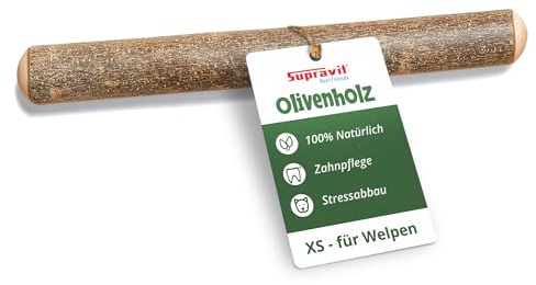 Supravit Olivenholz Hundespielzeug XS | Natürliches Kauholz | splitterfreier Kauknochen für Hunde | Langanhaltende Beschäftigung & Zahnpflege | für Welpen & mittlere Hunderassen