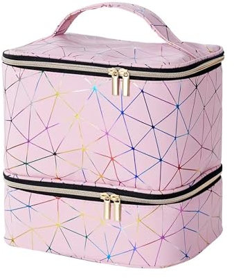 AMOYUN Organizador Esmaltes Uñas para 30 Botellas(15ml), Esmaltes Bolsa de Uñas de Doble Capa Estuche Manicura Grande Impermeable Bolsa de Cosméticos con Secciones de Almacenamiento