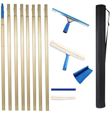 MiSMiAO Limpiacristales Profesional Extensible Ventanas Extensible Enjugador de Ventanas de 120-1200cm para Ventanas Altas Interiores y Exteriores[100CM*8]
