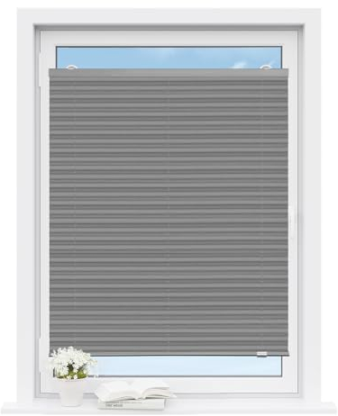 WOLTU Plissee ohne Bohren mit Saugnäpfen, Faltrollo Plisseerollo innen lichtdurchlässig, Sonnenschutz für gängige Fenster Dachfenster Balkontüren, 75x130 cm, Grau