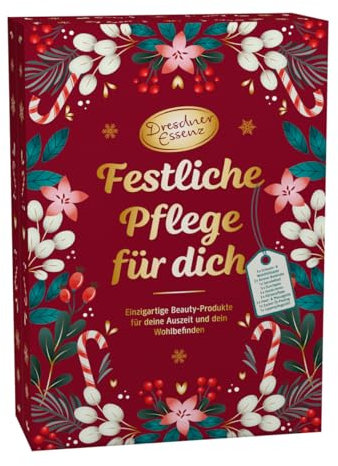 Dresdner Essenz Adventskalender 2024 – Festliche Pflege für dich – 24 Türchen mit Schaumbädern, Badesalzen, Handcremes und weiteren Badezusatz und Kosmetikprodukten