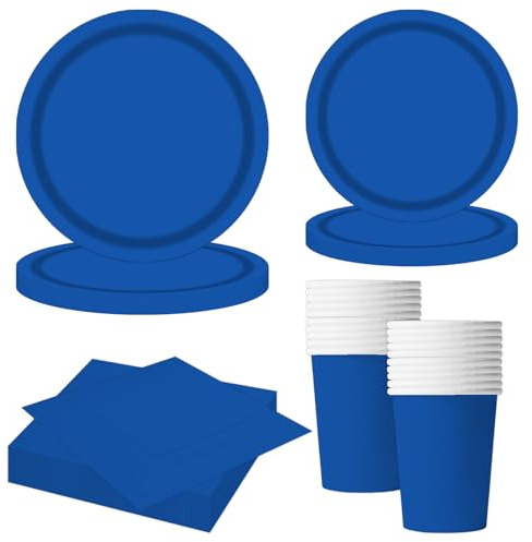 MORAINJAY 68Pcs Dark Blue Party Tableware Set, Dark Blue Paper Plates, Cups, Napkins, Birthday, Wedding, Graduation, Anniversary, Table Decoration, Holiday Party Supplies