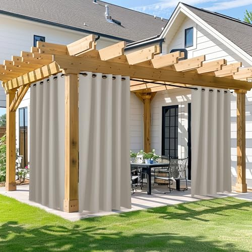 NICETOWN Outdoor Vorhang für Terrasse Wasserdicht, B 168 x L 213 cm, Verdunkelung, Wärmeisolierender Außenvorhang für Pavillon Pavillon Pergola, Wetterfester Vorhang für Sommer, 1 Panel, Natur