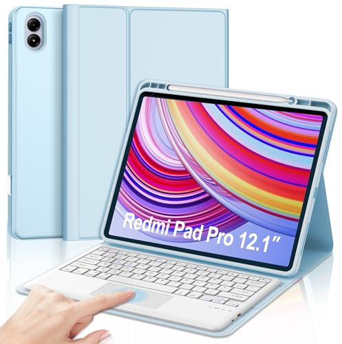 JADEMALL Clavier avec Touchpad pour Redmi Pad Pro 12.1 2024, AZERTY Français, Housse Clavier Bluetooth Détachable Magnétique avec Trackpad pour Tablette Redmi Pad Pro 12.1, Bleu Ciel