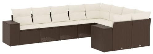 vidaXL Garten Sofagarnitur mit Kissen 9-TLG., Gartenmöbel Gartengarnitur, Sitzgruppe Sitzgarnitur, Lounge Sofa Garnitur Terrasse, Braun Poly Rattan