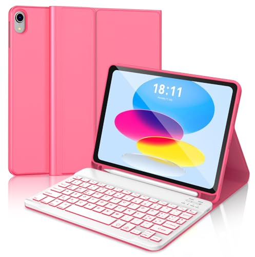FOGARI Teclado para iPad A16 11 Generación/10 Generación 2025/2022 | Funda con Español Ñ Teclado Bluetooth Retroiluminado para iPad A16 11/10 Generacion 11/10.9 Inch, Rojo