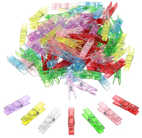 PATIKIL 3.5cm Wäscheklammern Klein 100 Stück, Bunte Kunststoff Wäscheklammer Starke Griff Foto Klammern zum Aufhängen von Bildern Dekorative Bastelarbeiten, Multicolor