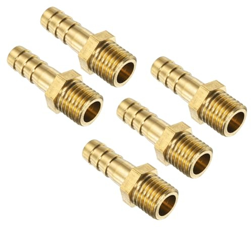 sourcing map 5Pcs Brass Hose Barb Fittings Metric M12-1.5 Male to Barb Fit Hose ID 8mm Barbed Pipe Fitting Adapter Connector for Water Fuel Air
