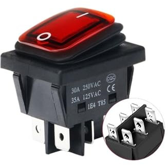Interrupteur à bascule étanche IP65 robuste à 4 et 6 broches for bateau, 16 A, 30 A, 12 V, 24 V, 220 V, 30,5 x 22 mm, KCD4(6pin red 30A)