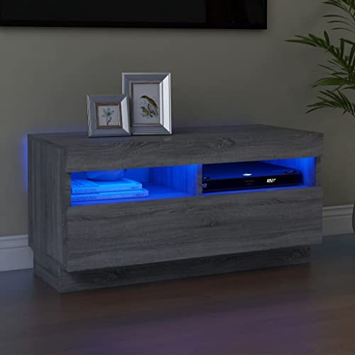 Soporte de TV LED para televisores de 40 pulgadas, consola central de entretenimiento, aparador, armario de 80 cm, diseño minimalista para dormitorio, sala de estar, color gris y roble, soporte de