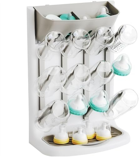 Yieach Larger Vertical Baby Bottle Drying Rack - BPA Free - Space Saving Feeding Bottles Drying Rack Holder for Countertop,Baby Bottle Holder Storage Station for Pacifiers,Pump Accessories Stand,Grey