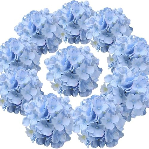 Lot de 10 têtes d'hortensia artificielles en soie avec tiges pour la décoration de la maison et de mariage (bleu taille unique)