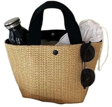 Janmobrian Bolsa Playa, Bolso Playa Mujer 1 Bolso de Mano Informal de ratán for Mujer, Bolso de Paja de Verano for Playa, Tejido de Mimbre, de Gran Capacidad, for Viaje(Black)
