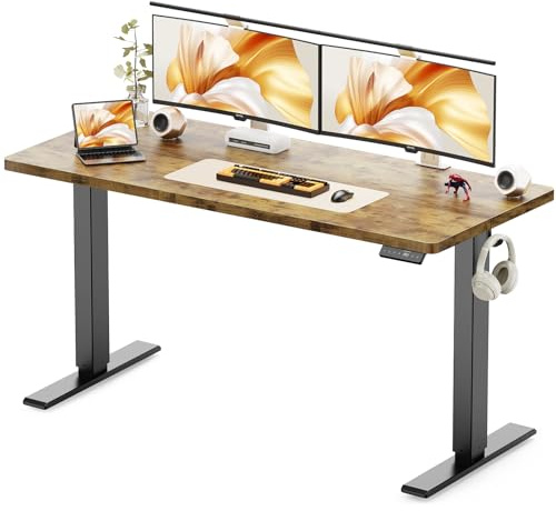 WALKINGDESK Höjdjusterbart Skrivbord, 140 x 60 cm Elektriskt Datorskrivbord, Höj- Och Sänkbart Ståbord med 4 Minnesinställningar för kontor och hem, Rustik Brun