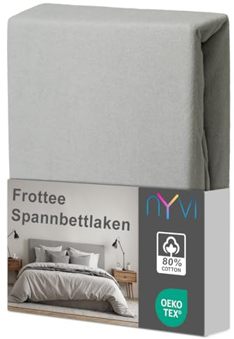 NYVI Spannbettlaken DreamScience Frottee 140x200-160x200 cm Silber für Matratzen bis 22 cm Höhe - Warm und Kuschelig, hohe Feuchtigkeitsaufnahme, schnell trocknend