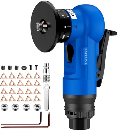 AMTOVL Pneumatic Chamfering Tool - Mini Air Chamfer Tool with 10 C-Angle & 10 R-Angle Blades, 45° 30000 RPM Chamfering Tool for Metal and Wood with 1/4 Air Inlet
