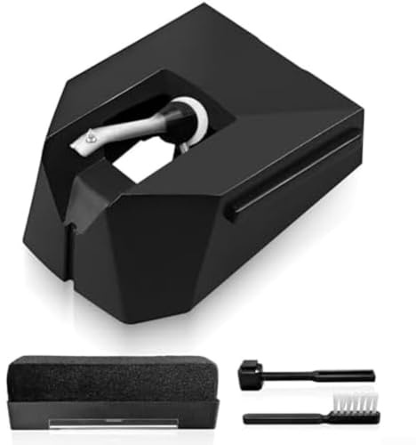 GLFLOW AT-VMN95E Stylet de rechange pour tourne-disque Audio-Technica AT-LP120X, aiguille de tourne-disque avec kit de brosse de nettoyage, noir (noir)