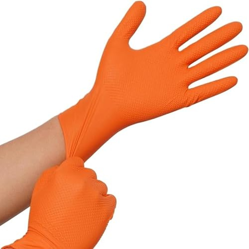 PBHOVIITG Guantes industriales desechables de nitrilo naranja 8 milésimas grosor con textura diamante, resistentes, for tatuajes, seguridad mecánica, 50/30 unidades(Diamond Black 30PCS,M)