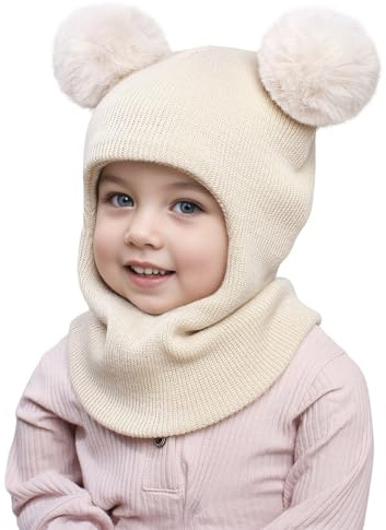 RUITOTP Cappello Passamontagna Bambino Inverno Bambini Cappello Invernali Calda Cappuccio con Morbido a Maglia Sciarpa con Pompom per Bambini Ragazzi Ragazze 1-6 Anni quotidiano