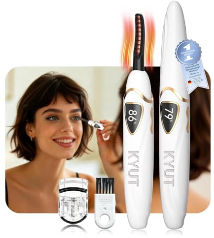 KYUT Wimpernzange 2-in-1 Wimpernzange Beheizbar【Nr.1 in Präzise Temperaturregelung-Zertifiziert】【Schnelle Heiztechnologie für sofortiges Styling】Elektrischer Wimpern-Curler mit Display für Morning