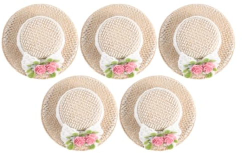 JUMPLAWN 5 Mini Sombreros de Paja para Muñecas Bjd y Escala 1/3-1/6, Estructura Resistente y Ligera, Tejido Artesanal con Flores para Decoración y Juego Diario