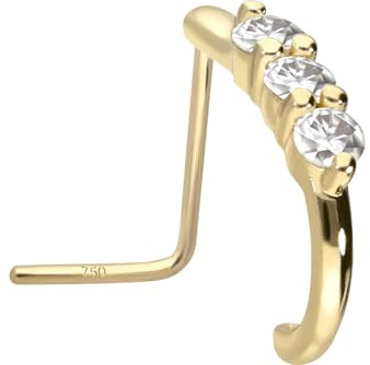 PIERCINGLINE 14/18 Karat Gold Nasenstecker 3 GROSSE MOISSANITE Nasenpiercing Piercing Nase
