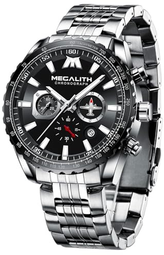 MEGALITH Uhren Herren Edelstahl Chronograph Armbanduhr Herren Große mit Datum - Wasserdicht Quarz Uhr fur Männer Geschenk