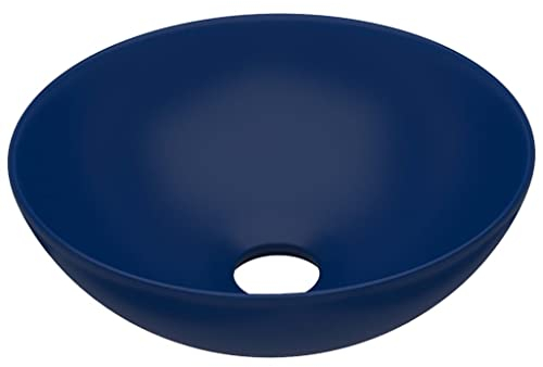 vidaXL Lavabo de Salle de Bain Rond Vasque à Poser de Toilette Lave-mains de Cuisine Salle Cosmétique Maison Intérieur Céramique Bleu Foncé