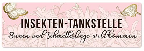 Interluxe Metallschild - Insekten Tankstelle - schönes regenfestes Gartenschild als Geschenk für Naturliebhaber