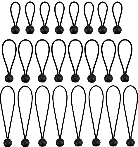 NODG 24 Pieces Ball Bungee 4,6,9 Inch Black Bungee Balls Heavy Duty Tarp Ball Bungee Cords Elastic String 4mm Thickness Tarp & Canopy Shock Cords for Camping, Tents, Cargo, Holding Wire