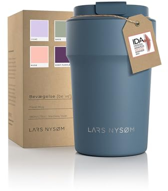 LARS NYSØM Thermo Coffee Mug-to-go 13oz | Travel Mug 0.38 Liter with Insulation | Leak Proof Stainless Steel Thermal Tumbler for Coffee and Tea on The Go (Stone Blue, 380ml)